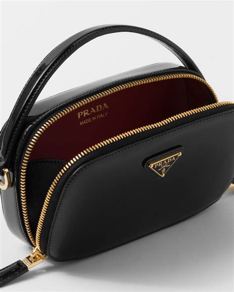 prada over the shoulder|Black Prada Odette Patent Leather Mini.